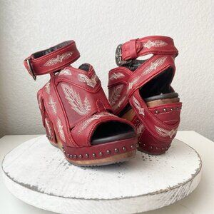 Lane Boots LEXINGTON Womens Red Wedges 6.5 Western Sandals Cowgirl Wooden Heels